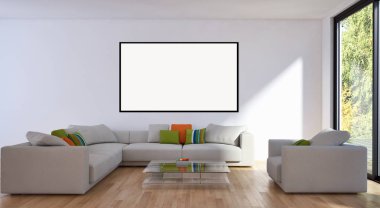 Mockup poster çerçevesi 3d render ile modern parlak iç daire