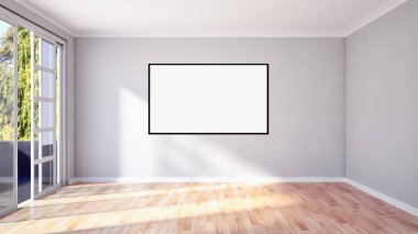 Mockup poster çerçevesi 3d render ile modern parlak iç daire