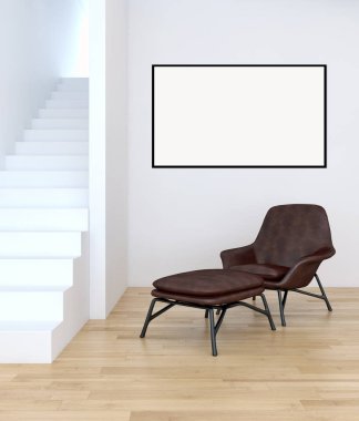 Mockup poster çerçevesi 3d render ile modern parlak iç daire