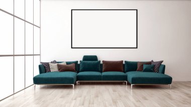 Mockup poster çerçevesi 3d render ile modern parlak iç daire