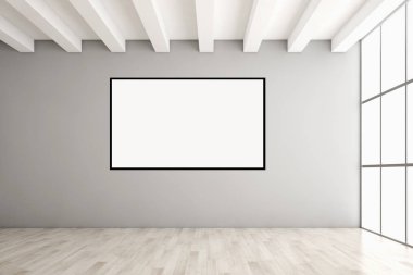 Mockup poster çerçevesi 3d render ile modern parlak iç daire