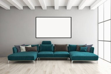 Mockup poster çerçevesi 3d render ile modern parlak iç daire