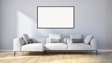 Mockup poster çerçevesi 3d render ile modern parlak iç daire