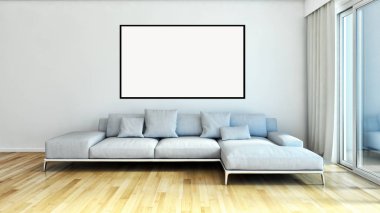 Mockup poster çerçevesi 3d render ile modern parlak iç daire