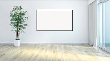 Mockup poster çerçevesi 3d render ile modern parlak iç daire