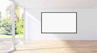 Mockup poster çerçevesi 3d render ile modern parlak iç daire