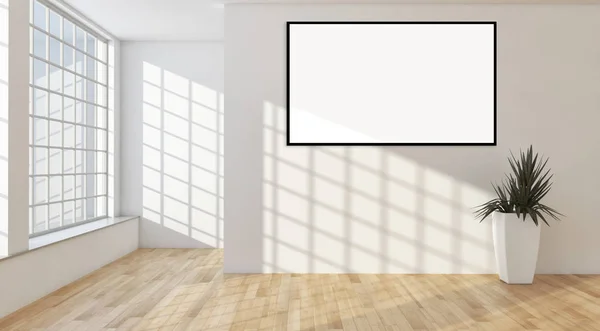Moderne lichte interieur appartement met mockup verlichte wissellijst 3D-rendering — Stockfoto