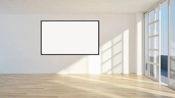 Moderne lichte interieur appartement met mockup verlichte wissellijst 3D-rendering — Stockfoto