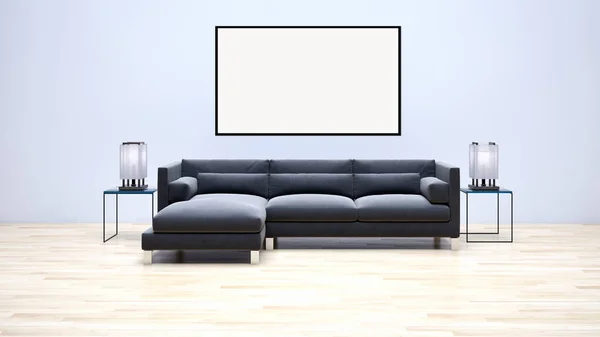 Mockup poster çerçevesi 3d render ile modern parlak iç daire — Stok fotoğraf
