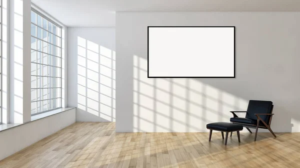 Moderne appartement intérieur lumineux avec cadre affiche maquette rendu 3D — Photo