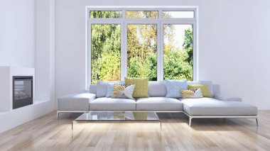 Modern parlak iç daire 3d render illüstrasyon