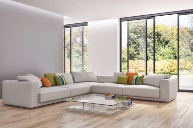 Modern parlak iç daire 3d render illüstrasyon