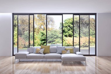 Modern parlak iç daire 3d render illüstrasyon