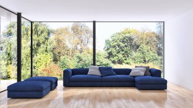 Modern parlak iç daire 3d render illüstrasyon