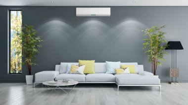 büyük lüks modern parlak iç mekanları ile Klima illus