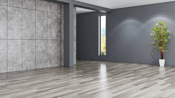 Beyaz, boş bir İskandinav odası iç tasviri 3D