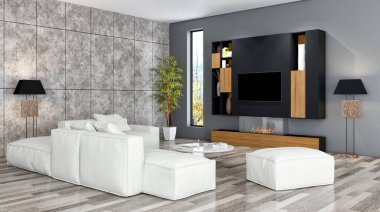 büyük lüks modern parlak iç Oda illüstrasyon 3d render