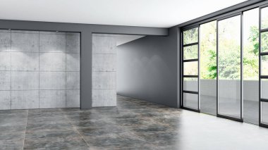 büyük lüks modern parlak iç Oda illüstrasyon 3d render