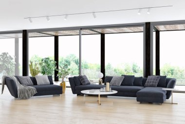 büyük lüks modern parlak iç Oda illüstrasyon 3d render