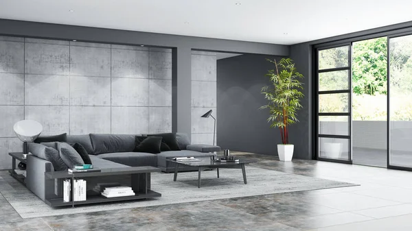 büyük lüks modern parlak iç Oda illüstrasyon 3d render