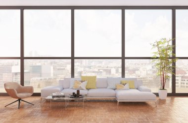 büyük lüks modern parlak iç Oda illüstrasyon 3d render