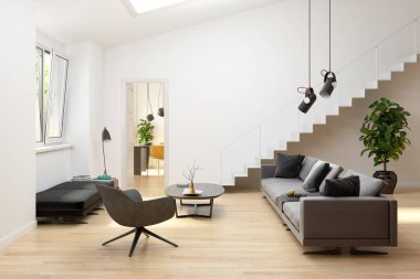 büyük lüks modern parlak iç Oda illüstrasyon 3d render
