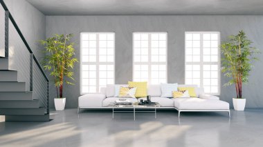 Büyük lüks, modern, en az aydınlık iç mekan, oda modelleme sanatçısı.