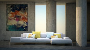 Büyük lüks, modern, en az aydınlık iç mekan, oda modelleme sanatçısı.