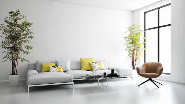 Grand luxe moderne minimaliste lumineux intérieur chambre maquette illustr — Photo