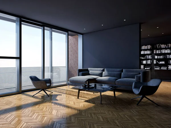 Grand luxe moderne minimaliste lumineux intérieur chambre maquette illustr — Photo
