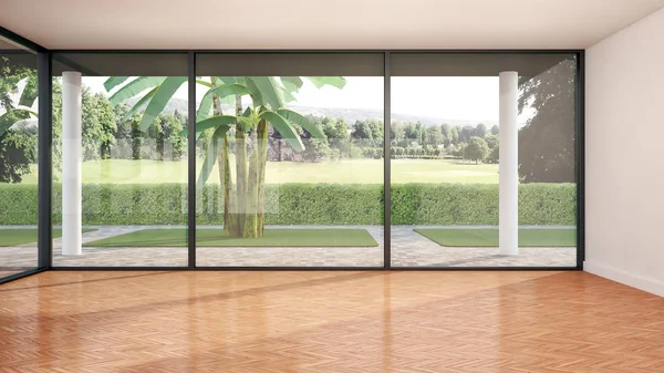 Große luxuriöse moderne minimale helle Innenräume Zimmer-Attrappe illustr — Stockfoto