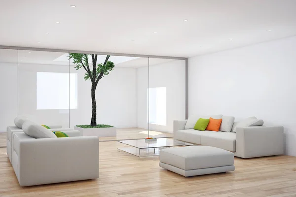 Große luxuriöse moderne helle Interieurs Wohnzimmer-Attrappe illustriert — Stockfoto