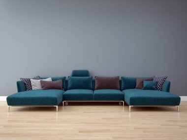 Büyük lüks, modern, parlak iç mekanlar. Oturma odası tasviri. 3D görüntüleme.