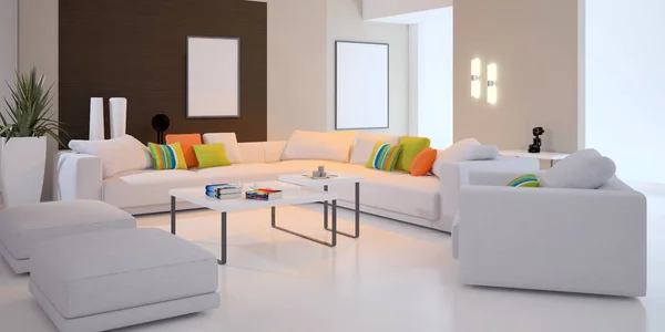 Große Luxus Moderne Helle Innenräume Wohnzimmer Mockup Illustration Rendering Computer — Stockfoto