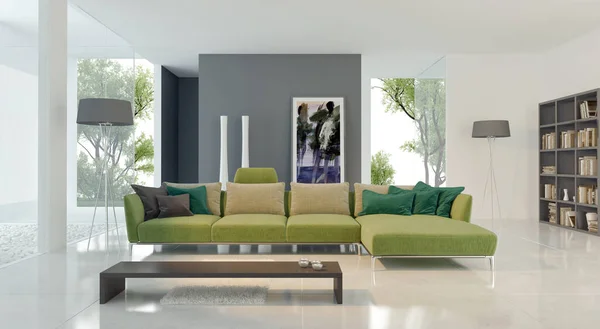 Large Luxury Modern Bright Interiors Living Room Mockup Illustration Rendering — Stock Photo, Image