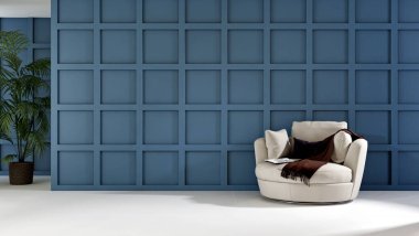 Büyük lüks, modern, parlak iç mekanlar. Oturma odası tasviri. 3D görüntüleme.