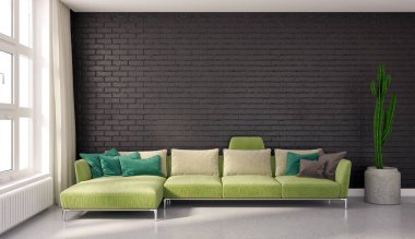 Büyük lüks, modern, parlak iç mekanlar. Oturma odası tasviri. 3D görüntüleme.