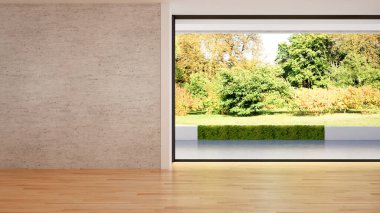 Büyük lüks, modern, parlak iç mekanlar. Oturma odası tasviri. 3D görüntüleme.