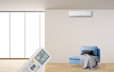 Büyük lüks, modern, aydınlık bir oturma odası. Klima modelleme çizimi 3D.