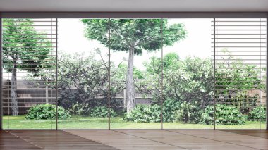 Büyük lüks, modern, parlak iç mekanlar. Oturma odası tasviri. 3D görüntüleme.