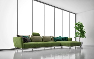 Büyük lüks, modern, parlak iç mekanlar. Oturma odası tasviri. 3D görüntüleme.