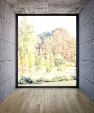 Büyük lüks, modern, parlak iç mekanlar. Oturma odası tasviri. 3D görüntüleme.