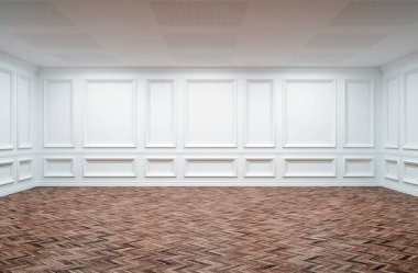 Büyük lüks, modern, parlak iç mekanlar. Oturma odası tasviri. 3D görüntüleme.