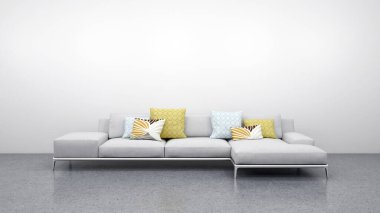 Büyük lüks, modern, parlak iç mekanlar. Oturma odası tasviri. 3D görüntüleme.