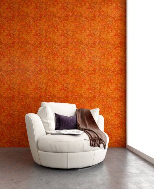 Büyük lüks, modern, parlak iç mekanlar. Oturma odası tasviri. 3D görüntüleme.