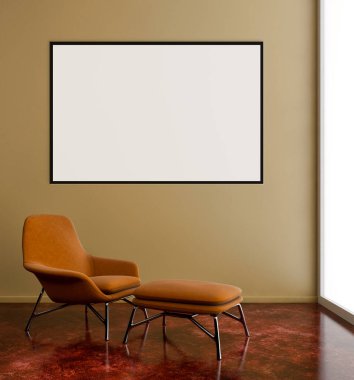 Büyük lüks, modern, parlak iç mekanlar. Oturma odası tasviri. 3D görüntüleme.