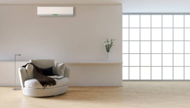 Büyük lüks, modern, parlak iç mekanlar. Oturma odası tasviri. 3D görüntüleme.