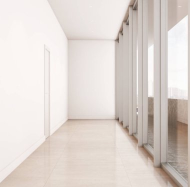 Büyük lüks, modern, parlak iç mekanlar. Oturma odası tasviri. 3D görüntüleme.