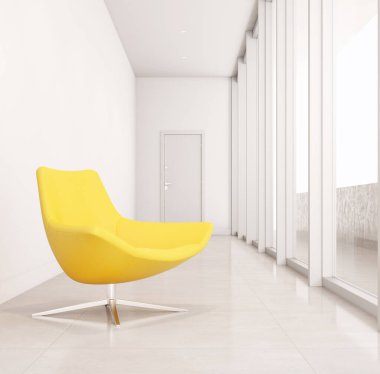 Büyük lüks, modern, parlak iç mekanlar. Oturma odası tasviri. 3D görüntüleme.