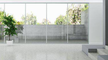 Büyük lüks, modern, parlak iç mekanlar. Oturma odası tasviri. 3D görüntüleme.